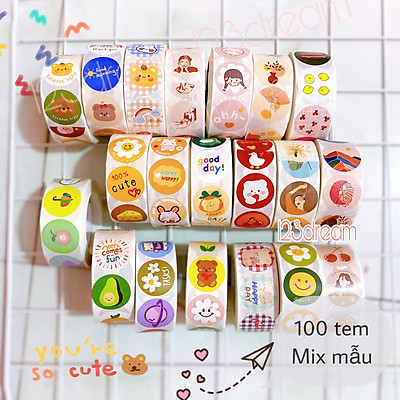 Mua [Mix mẫu] Set 100 tem nhãn sticker mix các mẫu hình cute trang ...