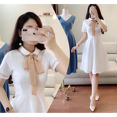 Đầm xòe dây thắt nơ ở cổ