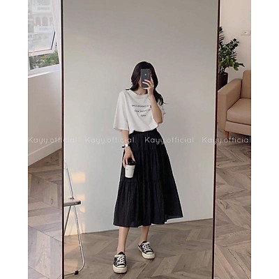 Chân váy mini có tầng  Màu đen  Ladies  HM VN
