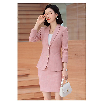 Set bộ vest nữ thiết kế công sở kèm chân váy dập ly xanh AVJ00013  MIU  store