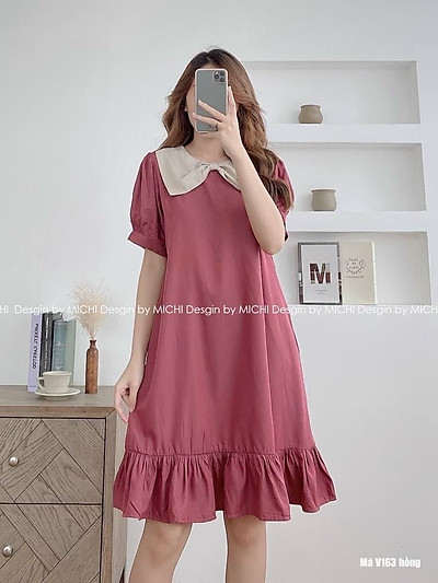 Đầm suông đuôi cá thu đông michi house váy xuông dài tay dáng dài đến gối  họa tiết hoa nhí vintage bầu mặc xinh v525