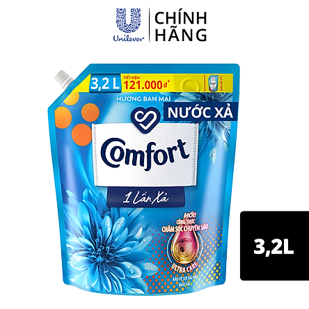 Nước Xả Làm Mềm Vải Comfort Chăm Sóc Chuyên Sâu Đậm Đặc Một Lần Xả Hương Ban Mai Túi 3.2L