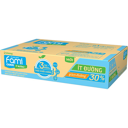 Thùng Sữa đậu nành Fami Canxi ít đường (200ml x 36 Hộp)