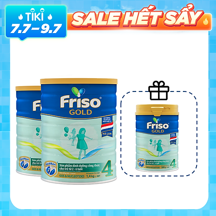 Bộ 2 Hộp Sữa Bột Friso Gold 4 1400g Dành Cho Trẻ Từ 2 - 6 Tuổi + Tặng Lon Sữa Friso Gold 4 380g