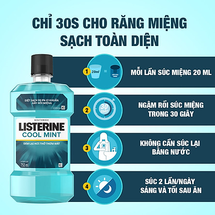 Bộ Đôi Nước Súc Miệng Hương Bạc Hà Listerine Cool Mint (750ml/ Chai) - 8850007800071