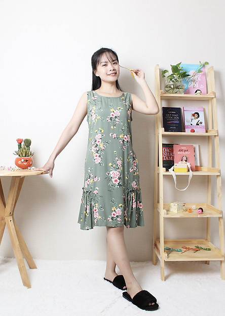 Váy ngủ hai dây nữ, đầm ngủ hai dây bản to nữ tính chất vải lanh lụa rayon