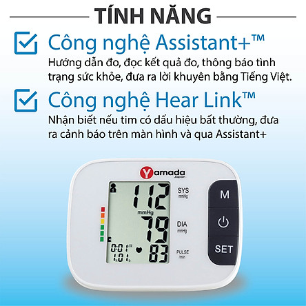 Máy đo huyết áp bắp tay điện tử Yamada Nhật Bản - công nghệ Assistant+ giọng nói tiếng Việt, đọc kết quả, cảnh báo nhịp tim Heart Link, đo chính xác, thiết kế cao cấp