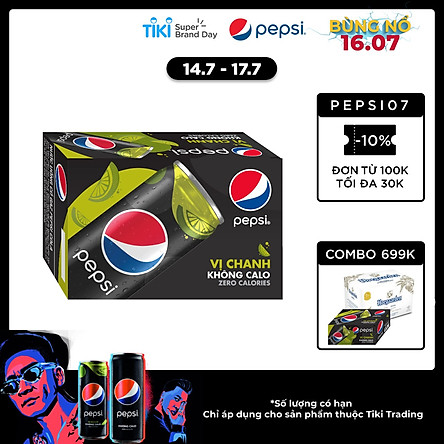 Thùng 24 Lon Nước Uống Có Gaz Pepsi Vị Chanh Không Calo (320ml/Lon)