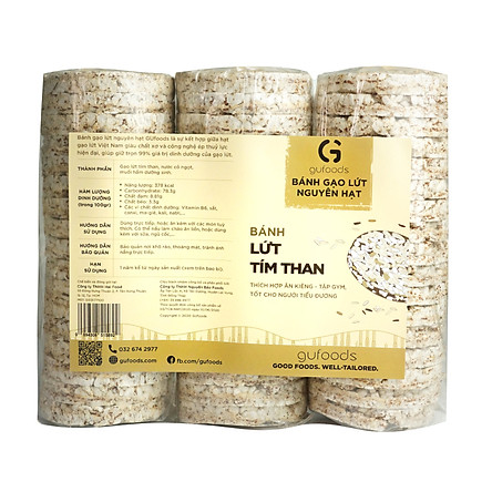 Bánh gạo lứt ăn kiêng, tập GYM GUfoods - có 3 lựa chọn yến mạch, huyết rồng, tím than (500g)