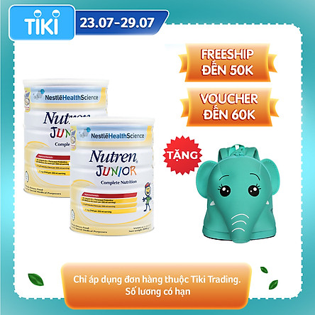 Combo 2 Sản Phẩm Dinh Dưỡng Y Học NUTREN JUNIOR lon 800g - Tặng balo con voi