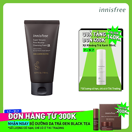 Sữa rửa mặt se khít lỗ chân lông innisfree Super Volcanic Pore Micellar Cleansing Foam 2X 150ml - 131172704