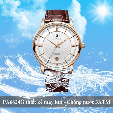 Đồng hồ nam PAGINI cao cấp dây da thật mặt tròn – Mặt kính chống xước - PA16688