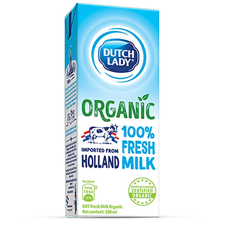 Thùng 24 Hộp Sữa Tươi Tiệt Trùng Dutch Lady Cô Gái Hà Lan Organic (24X200ml)