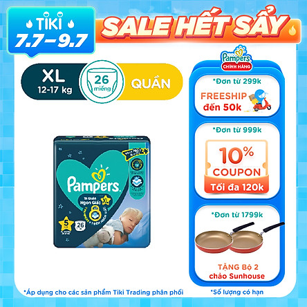 Tã quần Pampers ngủ ngon XL26/XXL22/L30