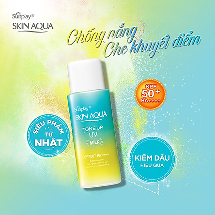 Sữa chống nắng nâng tông dành cho da dầu/hỗn hợp Sunplay Skin Aqua Tone Up UV Milk (Mint Green) (dành cho da sáng, có khuyết điểm đỏ) (50g)