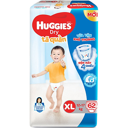 Tã Quần Huggies Dry Gói Cực Đại XL62 (62 Miếng) - Bao Bì Mới