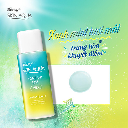 Sữa chống nắng nâng tông dành cho da dầu/hỗn hợp Sunplay Skin Aqua Tone Up UV Milk (Mint Green) (dành cho da sáng, có khuyết điểm đỏ) (50g)