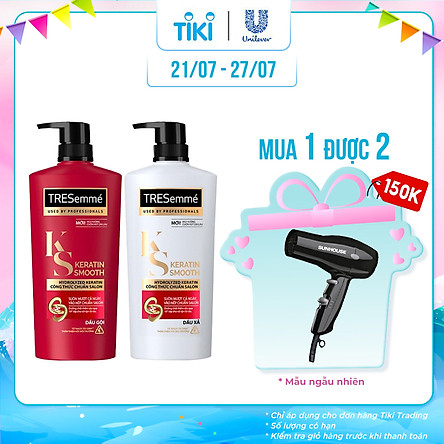 Combo Dầu Gội (640g) Và Dầu Xả (620g) Tresemmé Keratin Smooth Tinh Dầu Argan Và Keratin Vào Nếp Suôn Mượt