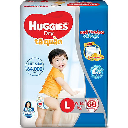 Combo 3 Gói Tã Quần Huggies Dry Gói Cực Đại L68 (68 Miếng) - Bao Bì Mới