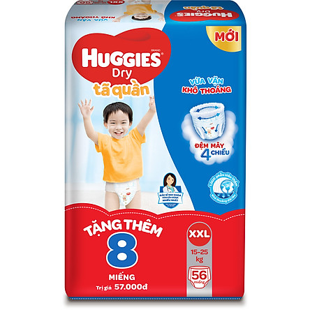 Tã Quần Huggies Dry Gói Cực Đại XXL56 (56 Miếng) - Tặng Thêm 8 Miếng