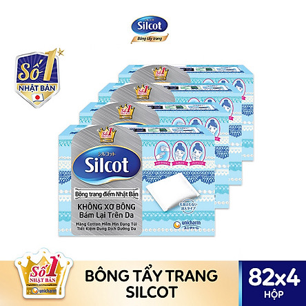 Bộ 4 hộp bông tẩy trang Silcot (82 miếng/hộp)