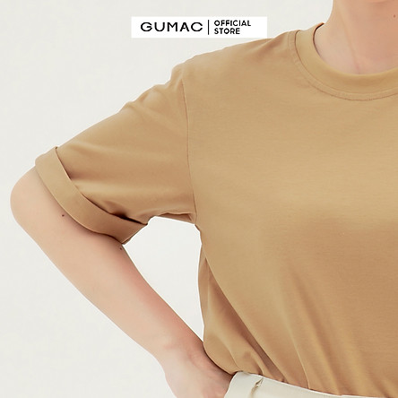 Áo thun nữ thiết kế basic tay lật in chữ GUMAC ATB337