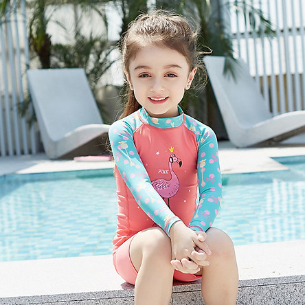 Bộ đồ bơi bé gái chống tia UV lên tới UPF 50++ , form dài tay chất vải co giãn 4 chiều cao cấp , cho bé gái cao 95 cm - 135 cm - Tặng kèm nón bơi vải