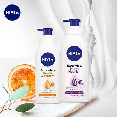 Bộ đôi chăm sóc phục hồi da Sữa Dưỡng Thể Dưỡng Trắng NIVEA Ban Ngày Giúp Phục Hồi & Chống Nắng SPF30 (350ml) - 88311 & Sữa Dưỡng Thể Dưỡng Trắng NIVEA Giúp Phục Hồi & Săn Da Ban Đêm (400ml) – 88126