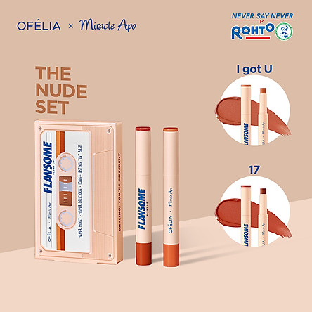 Set Son Ofélia x Miracle Apo Flawsome Glow Lip (2 x 2g) + Tặng Túi Trang điểm Flawsome's Retro Cassette