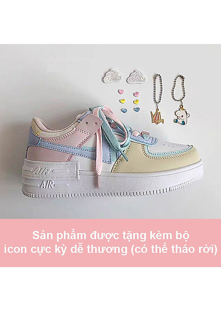 Giày Thể Thao Style Sneaker Nữ Tặng Kèm Bộ Icon Cute Đế Cao 4CM Da PU - MSP 3227