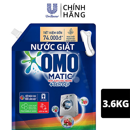 Nước giặt OMO Matic chuyên dụng Cửa Trước Bền Màu với tinh chất Lựu Tre 3.6kg