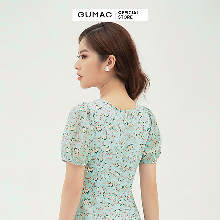 Đầm xòe nữ họa tiết hoa thiết kế nhún ngực GUMAC DB380