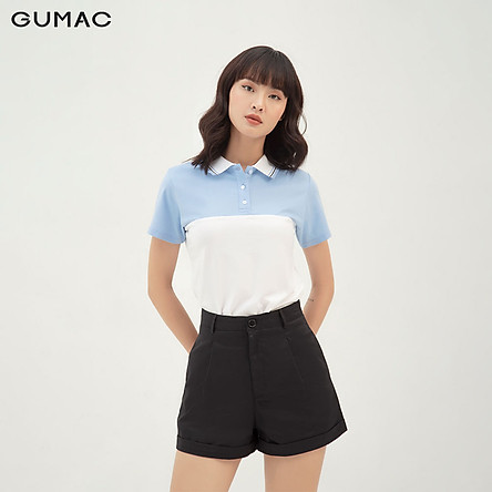 Áo thun polo nữ phối cổ sọc GUMAC AMB352