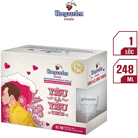 Hộp Love Is Love 6 Chai Hoegaarden Rosee (248ml/ Chai) - Tặng Kèm Ly 