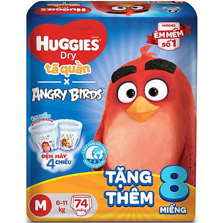 Tã Quần Huggies Dry Gói Cực Đại Angry Birds Phiên Bản Giới Hạn M74 (74 Miếng) - Tặng 8 Miếng