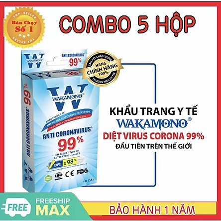  KHẨU TRANG Y TẾ WAKAMONO - COMBO 5 hộp - (4 Lớp, 50 cái)