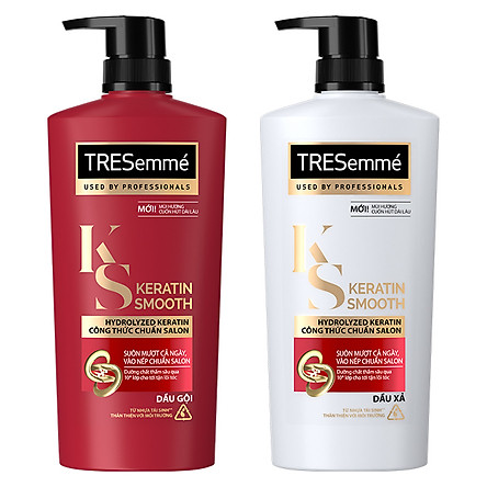 Combo Dầu Gội (640g) Và Dầu Xả (620g) Tresemmé Keratin Smooth Tinh Dầu Argan Và Keratin Vào Nếp Suôn Mượt