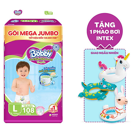 Tã Quần Bobby - Đệm Lưng Thấm Mồ Hôi L108 (108 Miếng) - Tặng 1 phao bơi Intex (Giao ngẫu nhiên)