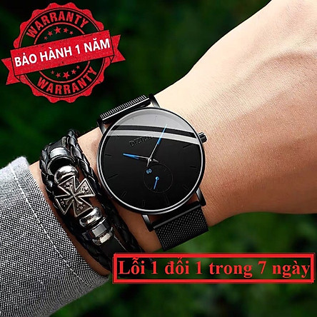 Đồng hồ nam mẫu Kim Xanh Mới mặt mỏng , dây kim loại