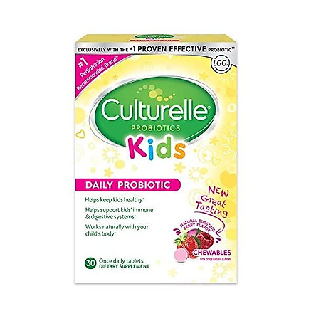 30 Count Gluten,Dairy,Soy-Free for Age 3+ Natural Berry Culturelle Kids Chewable Daily Probiotic for Kids and Oral Health Supports Immune Digestive