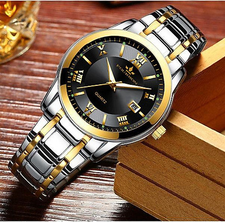 Đồng hồ nam FOURRON F1128 santafe watch 2020 Lịch ngày dây thép không gỉ cao cấp