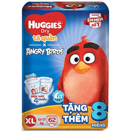 Tã Quần Huggies Dry Gói Cực Đại Angry Birds Phiên Bản Giới Hạn XL62 (62 Miếng) - Tặng 8 Miếng