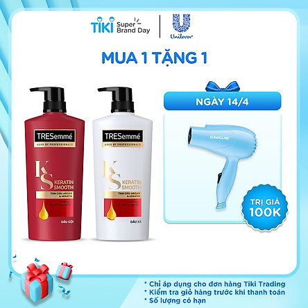 Combo Dầu Gội (640g) Và Dầu Xả (620g) Tresemmé Keratin Smooth Tinh Dầu Argan Và Keratin Vào Nếp Suôn Mượt