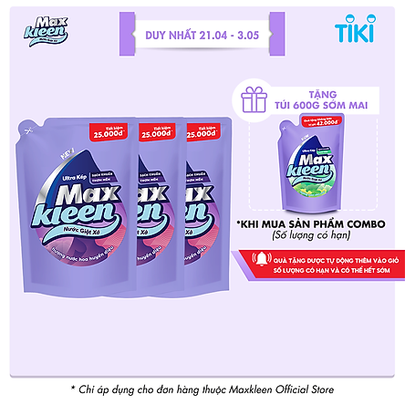 Combo 3 Túi Nước Giặt Xả Maxkleen Hương Nước Hoa Huyền Diệu (2.4kg/túi)