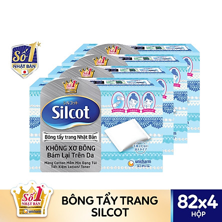 Bộ 4 hộp bông tẩy trang Silcot (82 miếng/hộp)