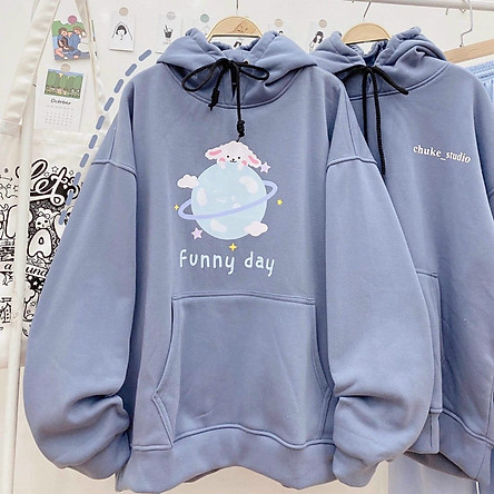 Áo hoodie nam nuữ dáng tay phồng, form rộng in hình chú cừu xinh xắn 