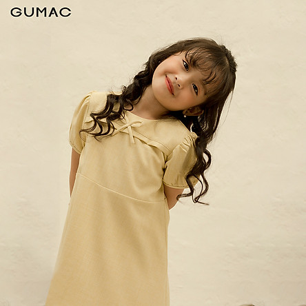 Đầm váy bé gái DKA1093 GUMAC thiết kế  cổ tròn đính nơ