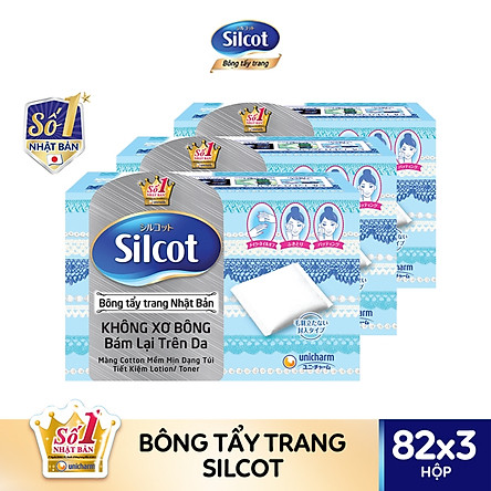 Bộ 3 Hộp Silcot Bông Trang Điểm (bông tẩy trang) Nhật Bản (82 Miếng/Hộp)