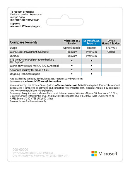 Phần mềm Microsoft 365 Personal English APAC EM Subscr 1YR Medialess P6 (QQ2-00983) - Hàng Chính Hãng