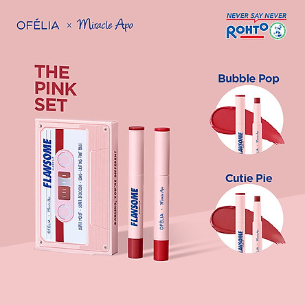 Set Son Ofélia x Miracle Apo Flawsome Glow Lip (2 x 2g) + Tặng Túi Trang điểm Flawsome's Retro Cassette